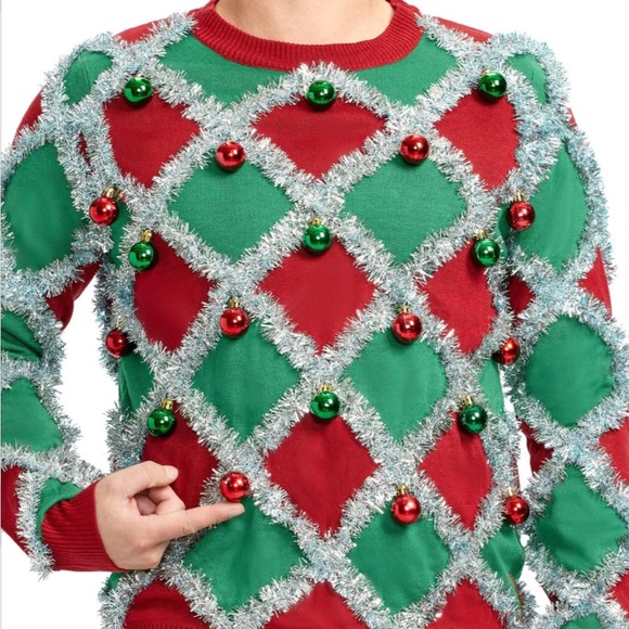 Tipsy Elves Green Men’s Tacky Tinsel Ugly Christmas Sweater Size‎ Large - Picture 2 of 12